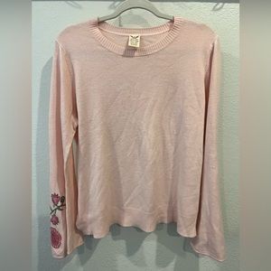 Faded Glory sweater, pink, bell sleeve, flower-detailed. 100% acrylic
